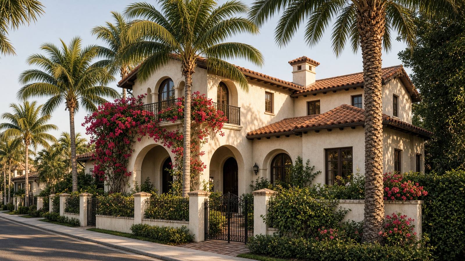 A Mediterranean-revival Sarasota home with a clay tile roof.